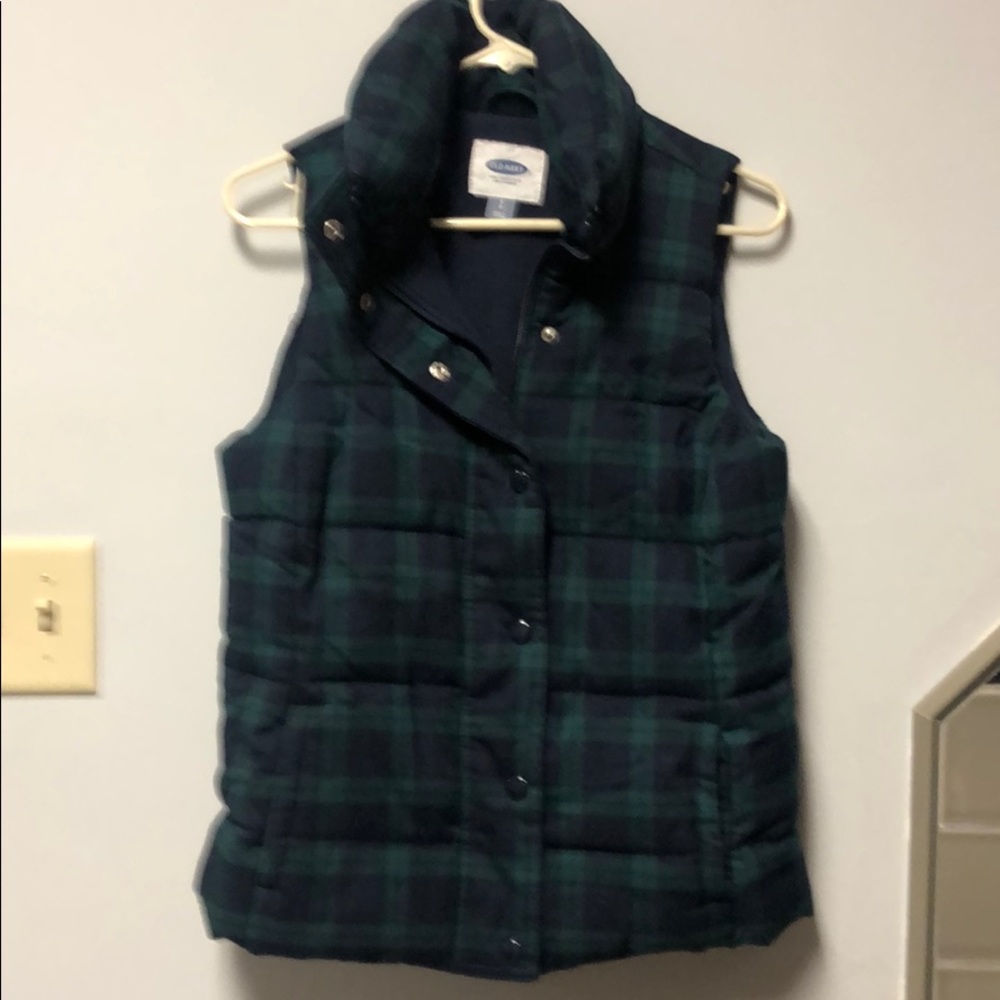 Blue and green plaid puffy Old Navy vest Sz S